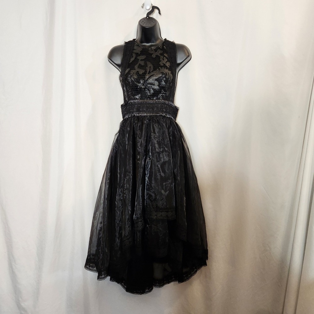 Gothic High Low Dress Womens 4 Black Lace Tulle Evening Party Formal Grunge FLAW